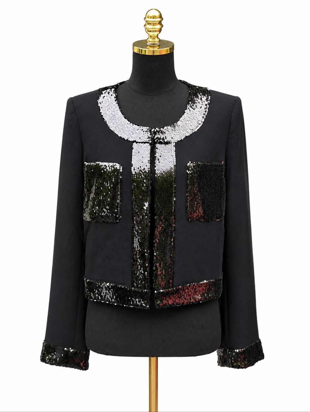 Cinq a Sept Black Sequin Embellished Evening Jacket Blazer Size 10 - Picture 10 of 16